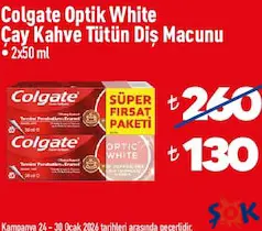 COLGATE OPTİC WHİTE ÇAY KAHVE TÜTÜN DİŞ MACUNU 2X50 ML fiyat ve kampanya bilgisi